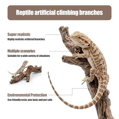 Pet climbing simulated tree branches, natural wood texture resin decoration, glass tank tree trunk decoration, suitable for bearded dragon lizards, geckos, frogs, chameleons, spiders, etc
