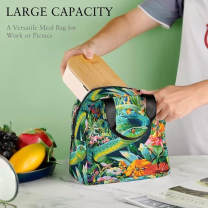 Green Snake Lunch Bag for Women Men | Insulated Lunch Box Leakproof Food Meal Containers Reusable Foldable 6L Capacity Lunch Tote Bags for Work Picnic Travel - color: style-19