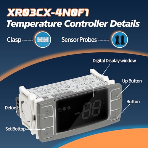 XR03CX 4N0F1 Thermostat Controller with Sensor Probe for Dixell | Programmable Temperature Controller Replacement for Dixell XR03CX-4N0F1. Perfect for 120V Commercial Refrigerators Freezer - size: XR03CX-4N0F1