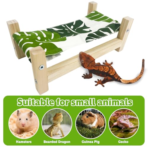 1PCS Bearded Dragon Bed, Wooden&Soft Fabric Reptile Bedding Hammock, Bearded Dragon Tank Accessories,Habitat Accessories for Leopard Gecko Snake Lizard or Other Small Animal (Green, Large) - size: Large