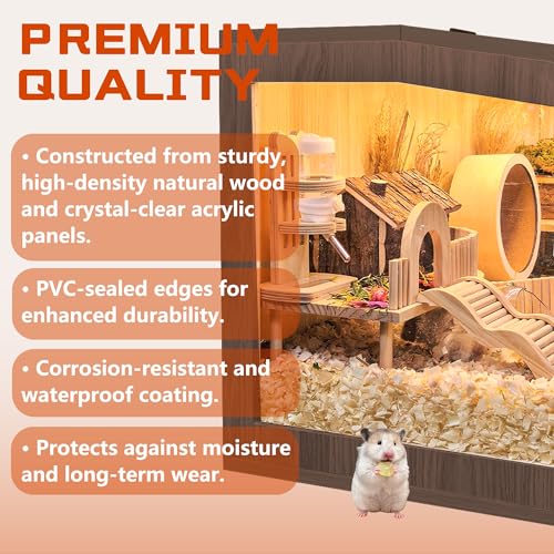 PROLEE Hamster Cage with Chewproof Wood Top, Guinea Pig Cages, Hamster Habitat with Clear Acrylic Sheets Solid Built, Small Animal Cage (Walnut, 32X15.5X15.5 inch) - color: Walnut, size: 32.0"L x 15.5"W x 15.5"H