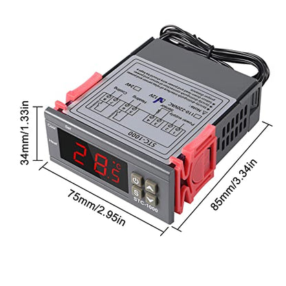 2Pcs STC-1000 Digital Temperature Controller 12V Thermostat Incubator Thermoregulator Relay Heating Cooling with Sensor Probe Cable - size: 12V