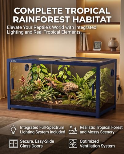 68 Gallon Reptile Tank, Snake Tank Reptile Enclosure Front Sliding Door | Stackable ventilation 68 Gallon ball python enclosure anti-escape locks and no-fingerprint handles humidify misting tubes - color: Blue, size: 68 Gallon