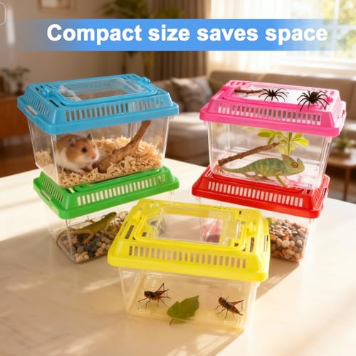 15 Pcs Small Plastic Reptile Carrier, Tarantula Enclosure Snake Breeding Box, Mini Fish Tank Portable, Beach Aquarium for Turtle Hermit Crab Spider Snake Bearded Lizard (5.1 x 3.5 x 3.5)