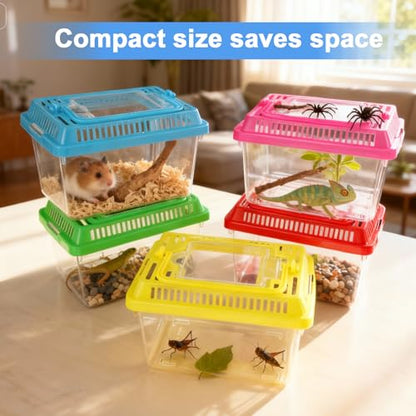 15 Pcs Small Plastic Reptile Carrier, Tarantula Enclosure Snake Breeding Box, Mini Fish Tank Portable, Beach Aquarium for Turtle Hermit Crab Spider Snake Bearded Lizard (5.1 x 3.5 x 3.5)