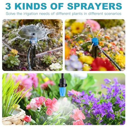 Garden Drip Irrigation System - 230FT Quick-Connect Automatic Watering Misting System Kit with 1/2" & 1/4" Tubing, Adjustable Spray Nozzles & Sprinklers for Lawn, Plant Bed, Greenhouse, DIY Irrigation
