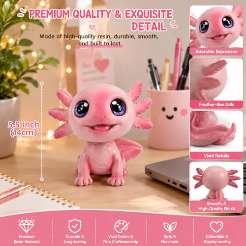 Axolotl Gifts for Girls, 6" Axolotl Figurine Bobblehead Cute Resin Desk Ornament for Home Office Garden Decor, Axolotl Gift for Women Men (Style-1)