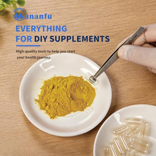 wananfu Round Tip Tweezers Kit(2 Tweezers, 304 Stainless Steel) for Filling Gelatin or Vegan Empty Capsules, and for Picking Pearls, Jewelry, Small Test Tubes