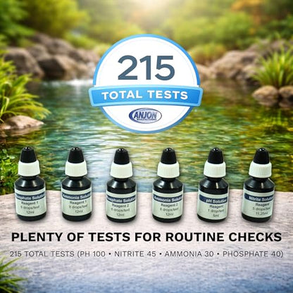 Half Off Ponds 4-in-1 Water Quality Test Kit | 215 total tests, Measures pH and Ammonia, Nitrite, Phosphate, Glass tubes, Freshwater aquariums