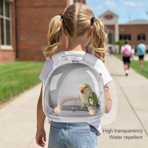 Small Bird Travel Backpack Carrier Cage, Backpack to Transport Backpack Carrier with Metal Tray Stand Perch for Parakeet Cockatiel Budgies Vet Carry Book Bag Grey - color: Grey