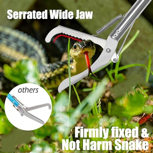 IC ICLOVER 47 Inch Heavy Duty Snake Tongs, Standard Reptile Snake Grabber | Stainless Steel, Wide Jaw Snake Handling Tool, with Locking, Professional Reptile Grabber Rattle Snake Catching Catcher Tool - size: 47"
