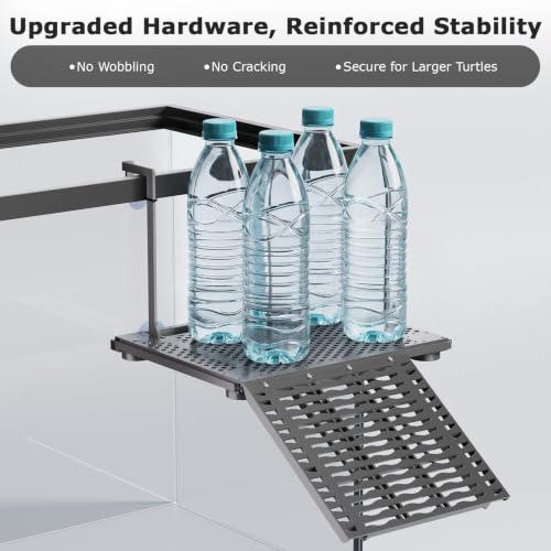 Upgraded Hanging Turtle Basking Platform with Built-In Feeding Tray, Stainless Steel Hooks, Non-Slip Ramp, No Zip Ties, Heavy-Duty Turtle Dock for 30 Gallon Aquariums