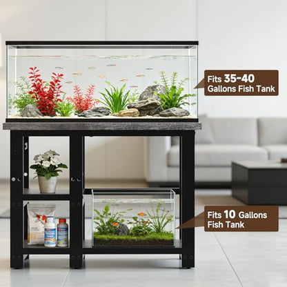 AQQA Aquarium Stand 31×18 Inch, 620LBS Heavy Duty Metal Frame | 3-Tier Storage Shelves Fish Tank Stand, 5-in-1 Outlets, Ideal for Aquariums, Reptiles, Terrariums for 35-40 Gallon Tanks - size: M for 35-40 Gallon (With power outlet)