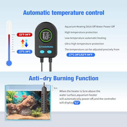 300W Submersible Fish Tank Heater for 40-70 Gallon with Auto Shut-Off When Leaving Water—Aquarium Heater, Dry-Burn & Overheat Protection, Smart LED Display for Freshwater Saltwater Turtle - size: 300W