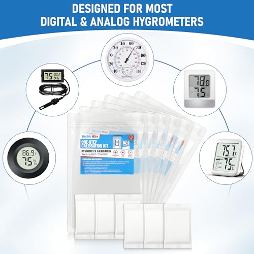 6 Pack 11.81" One-Step Calibration Kit with 75% RH Humidity Control Pack | One Step Hygrometer Calibration, True 75% RH Standard, 24 Hour Fast Testing, Large 11.81" Bag, Digital & Analog Sensor Use