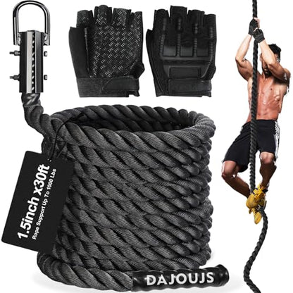 Climbing Rope Gym Workout - 1.5 Inch Dia 10FT 15FT 20FT 25FT 30FT 35FT 40FT 50FT Heavy Duty Work Out Rope Exercise Climbing Ropes for Adults Kids Fitness & Strength Training Outdoor & Indoor - Black - style: 1.5 Inch-30ft