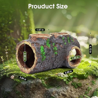 MECESOR Magnetic Reptile Hide with Waterer & Feeder Trough,Resin Hollow Tree Gecko Hideout Cave,Non-Toxic Climbing Toy Terrarium Decor for Green Anole,Tree Frog Climbing Accessories,Grey