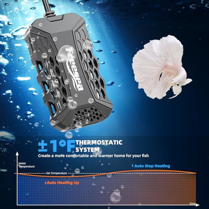 FREESEA Aquarium Fish Tank Heater: 50W Small Submersible Aquarium Heaters with Adjustable Digital LED Controller Leaving Water Automatic Stop Heating for 5-10 Gallon Betta Turtle Freshwater Saltwater - size: 50W(5-15gallon)
