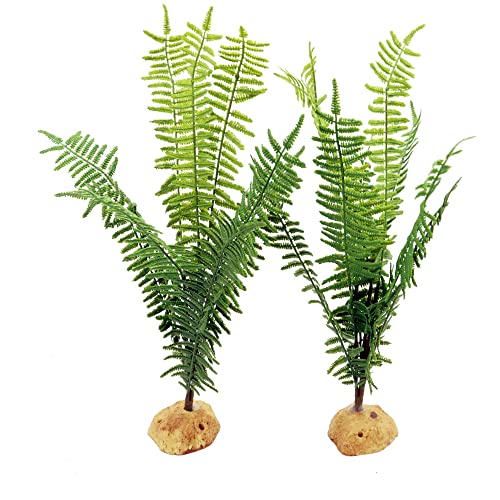 JIHAQUA Fake Fern Plants, Plastic Reptile Terrarium Decor | Reptiles Amphibians Tank Accessories for Crested Gecko Leopard Lizard