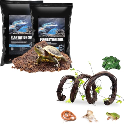 VCEPJH Loose Coconut Fiber Substrate 2 Pack Natural Coco Coir Reptile Bedding and Extra Large Reptile Vines Thick Terrarium Plants 78 Inches Long for Bearded Dragon Chameleon Gecko Lizard