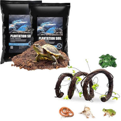 VCEPJH Loose Coconut Fiber Substrate 2 Pack Natural Coco Coir Reptile Bedding and Extra Large Reptile Vines Thick Terrarium Plants 78 Inches Long for Bearded Dragon Chameleon Gecko Lizard