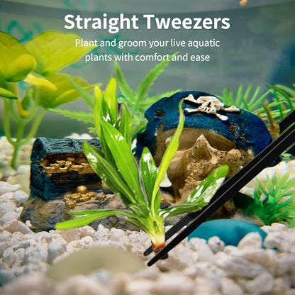 Tifanso 4-in-1 Aquarium Aquascape Tool Kit with Tweezers Scissors Scraper | Rustproof, Long Handle, For Plant Trimming Algae Scraping Reptile Feeding, Fits Aquariums Terrariums, Tank Accessories