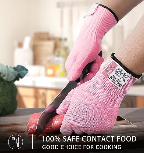 JDL Large Pink Cut Resistant Gloves with Touch Screen, Food Grade, ANSI A5, 3D Stretch Fit, Firm Grip, Suitable for Oyster Shucking, Meat Slicing, Kitchen Protection - color: Pink, size: Large