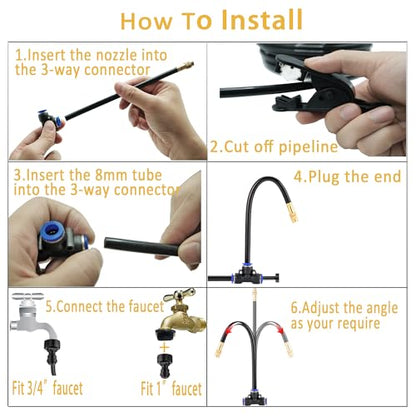360°Bendable Automatic Irrigation System, 50Ft Adjustable Garden Watering Misting System for Outdoor Cooling System, Trampoline, Greenhouse, Lawn, Plant, Water Mister Nozzles Thread Sprayer 0.043"
