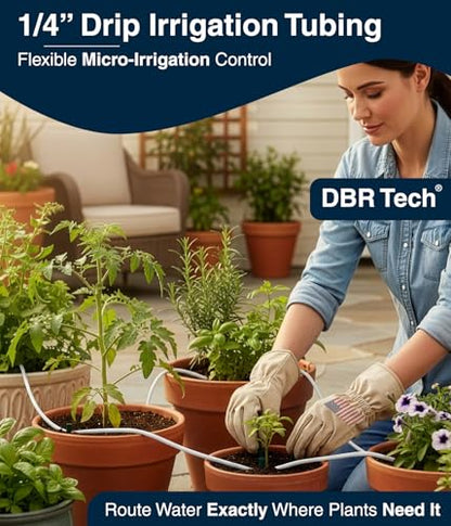 DBR Tech® 1/4 Drip Irrigation Tubing, 100 Feet, Flexible PVC Plastic Drip Irrigation Hose for Gardening, Misting, Hydroponics and DIY Landscape Garden Projects, Blank Distribution (100ft, White) - color: White, size: 100ft