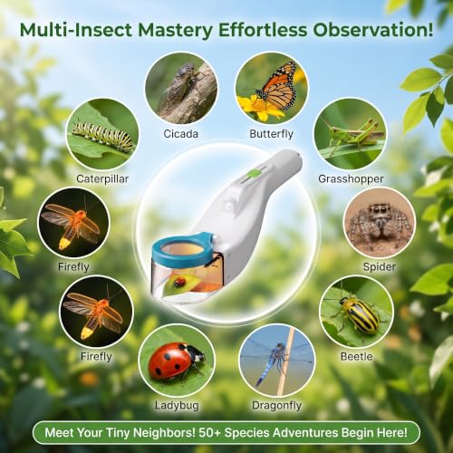 Baideluo Kids Bug Catcher with LED Light & 6X Magnifying Glass (White) - color: White