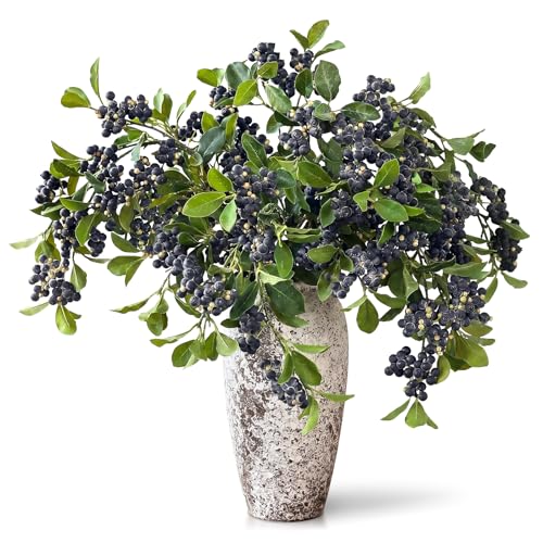 4Pcs 33"Artificial Blueberry Fruit Stems Berry Branch for Vase Decor(Blue) | Lifelike Blueberries Fruit Branch, Realistic Fake Flower Picks, for DIY Bouquet/Kitchen/Table Centerpiece/Shower/Home Decor