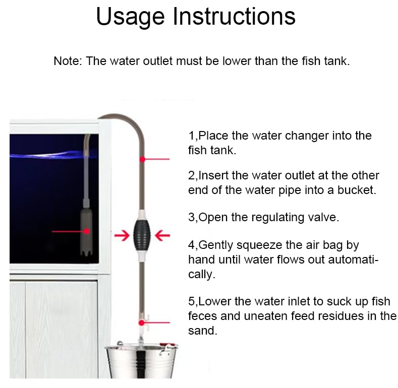 Aquarium Siphon and Water Changer Kit 5.25ft Hose Manual Gravel Vacuum with Air Bulb Flow Valve Duck Bill Head All in One for Freshwater and Saltwater Tanks