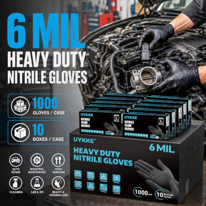 HEAVY DUTY 6 Mil Nitrile Black Gloves Disposable Latex Free Rubber Cooking Cleaning Food Prep Tattoo Gloves 1000PCs - size: Large