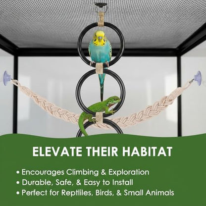 2pc Snake Climbing Toys, Reptile Enrichment Toys Climbing Rings Swing Climbing Rope for Ball Python Corn Snake Durable Habitat Decor Tank Accessories for Garter Snakes, Gecko, Chameleon, Iguana,Lizard