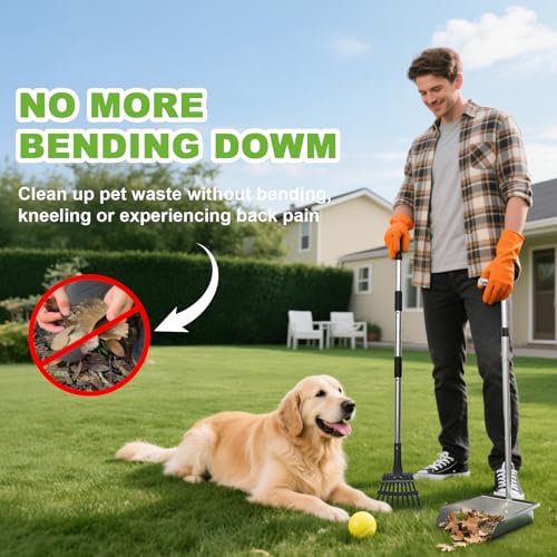 Pooper Scooper for Large Dogs,Dog Pooper Scooper Heavy Duty Long Handle Metal Tray Rake Shovel Set,Extremely Durable Metal Stainless Steel Dustpan for No Bending Clean Up Yard Grass.