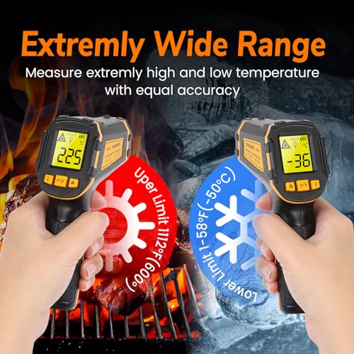 Infrared Thermometer Digital Temperature Gun Laser Meat Thermometer for Cooking, Food, Pizza Ovens, Grilling, Engine, Candy, Laser Griddle, Indoor HVAC Refrigerator Tool -58°F to 1112°F (-50℃~600℃)