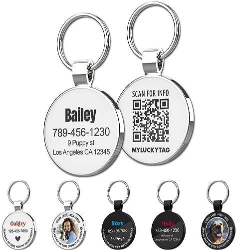 MYLUCKYTAG Personalized QR Code Pet ID | Dog & Cat Collar Tag | Online Profile with Instant Scanned Location Alert Email - color: Custom Text,white