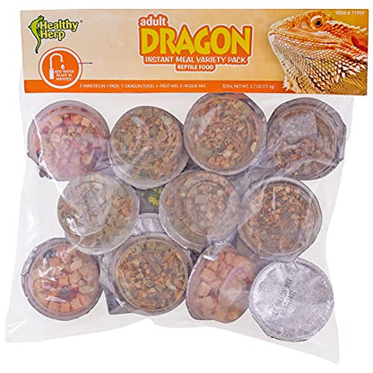 Healthy Herp Adult Bearded Dragon Food Instant Meal Reptiles-14 Cups&1 Dish | Bearded Dragon Tank Accessories - Made in USA - for Box Turtles, Lizards, Tortoises - Variety Pack