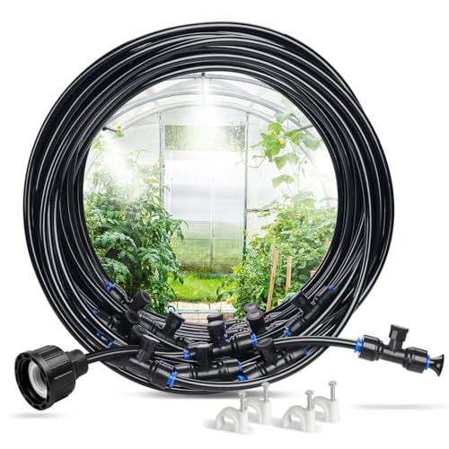 Misting Cooling System, 65FT Pre-Assembled Misting Kit | 18 Rust-Proof Nozzles, 3/4" Adapter, Outdoor Mister for Patio Cooling, Greenhouse, Pet & Chicken Coop