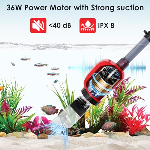 36W Electric Gravel Cleaner for Aquariums, Automatic Fish Tank Vacuum