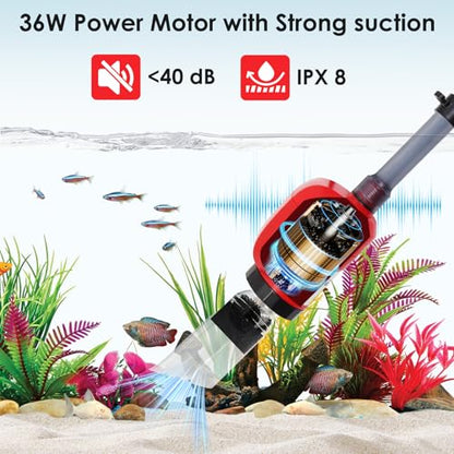 36W Electric Gravel Cleaner for Aquariums, Automatic Fish Tank Vacuum