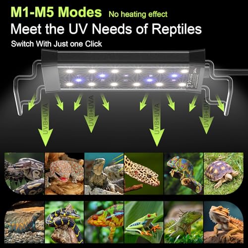 8W LED UVB Light for Reptiles Terrarium Light Extendable Reptile Tank Light with Controller ＆Dimming and 5 UVI Modes Full Spectrum Brilliant White Blue Red Lights for Bearded Dragon, Gecko - size: 8W-10IN