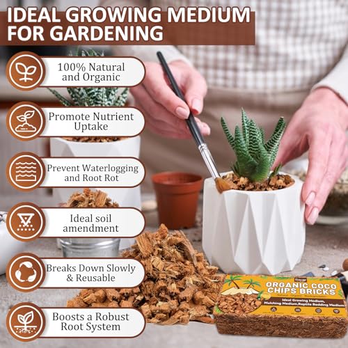 4 Pack Coco Chips for Plants- 4.4lb Organic Coconut Husk Potting Mix | Coconut Mulch Coco Husk Chips for Garden, Potted Plants, Orchid Repotting Soil Mix, High Expansion & Moisture Retention - size: 4 Pack
