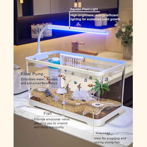 Aquarium Starter Kits, Desktop Small Acrylic Fish Tank,Silent & Self Cleaning Aquarium Tank, Modern Compact Transparent Tank for Betta Shrimp Goldfis-h(Small) - color: Small