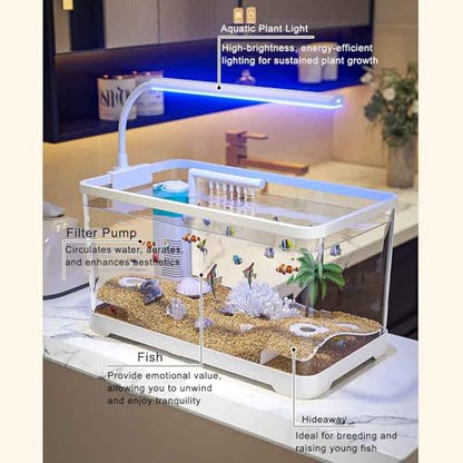 Aquarium Starter Kits, Desktop Small Acrylic Fish Tank,Silent & Self Cleaning Aquarium Tank, Modern Compact Transparent Tank for Betta Shrimp Goldfis-h(Small) - color: Small