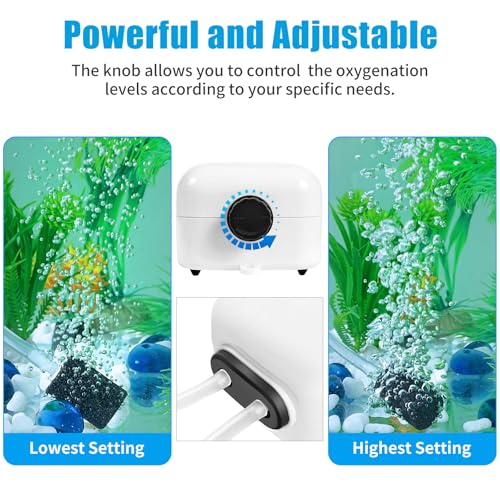 AQUANEAT Aquarium Air Pump for 20-210 Gallon Tank, Fish Air Bubbler, Hydroponic Oxygen Aerator with Stones, Airline Tubing, Check Valves - size: 100-150 Gallons