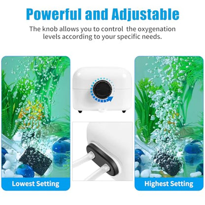 AQUANEAT Aquarium Air Pump for 20-210 Gallon Tank, Fish Air Bubbler, Hydroponic Oxygen Aerator with Stones, Airline Tubing, Check Valves - size: 100-150 Gallons