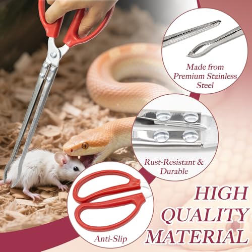 2 Pcs Snake Feeding Tongs 15 Inch Extra Long Stainless Steel Reptile Feeding Tongs, Curved Mouth & Straight Mouth for Ball Python, Fish Aquariums, Reptiles Snakes, Tank Accessories Terrarium Supplies