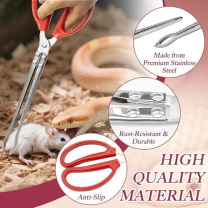 2 Pcs Snake Feeding Tongs 15 Inch Extra Long Stainless Steel Reptile Feeding Tongs, Curved Mouth & Straight Mouth for Ball Python, Fish Aquariums, Reptiles Snakes, Tank Accessories Terrarium Supplies