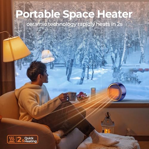 ASNUG Space Heater, Portable Electric PTC Ceramic Heaters for Indoor Use, 2S Efficient Heating, Tip-Over & Overheat Protection, Quiet Small Mini Desk Heater for Bathroom Home Office Bedroom - color: Blue